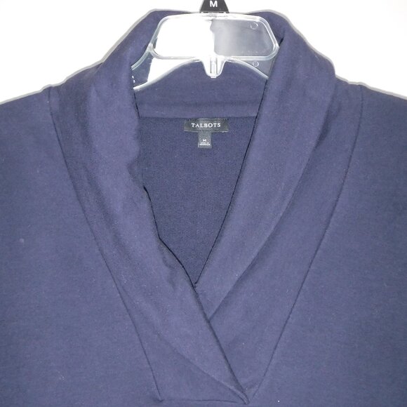 Talbots Navy V-Neck with Collar 3/4 Sleeve Length Sweater - Picture 2 of 4
